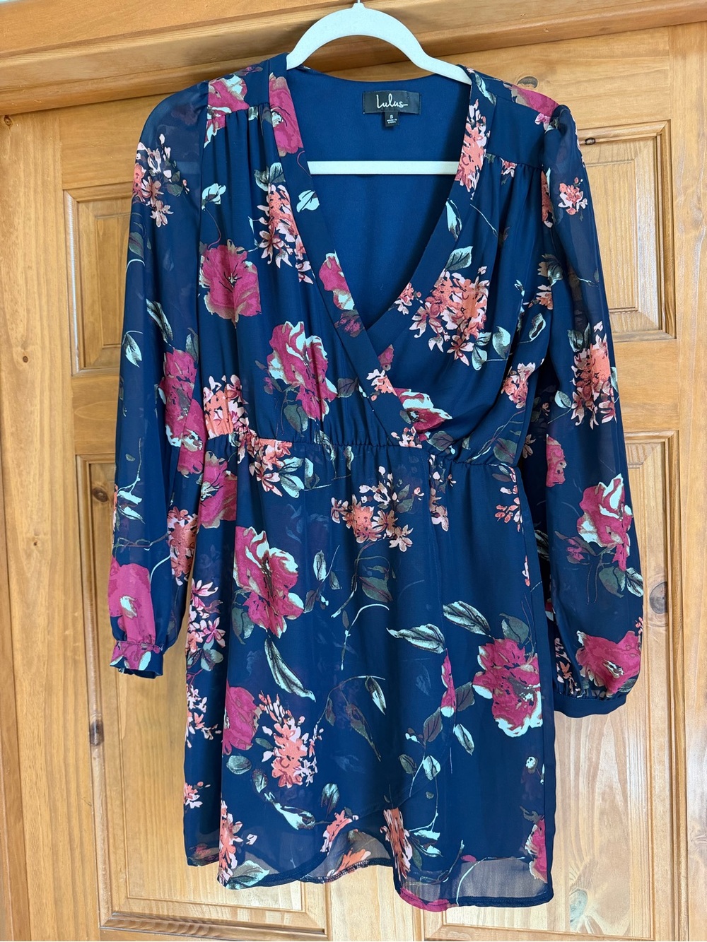 Lulu's Navy Floral V-Neck Long Sleeve Mini Dress